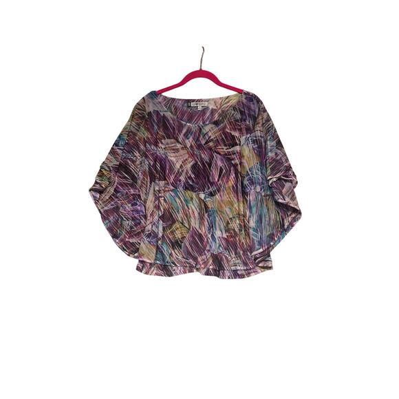 Jennifer Lopez Top Women S Multicolor Floral Blouse Poncho V-Neck Pullover Woven - Picture 1 of 7